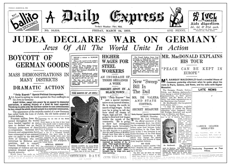 Daily Express: -Jews Boycott Nazis, March-1938