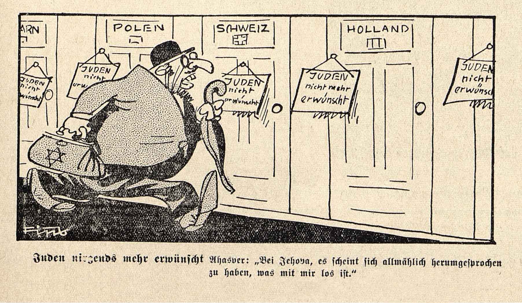 Anti-Semetic German Cartoon: No One Wants Jews By Philipp Rupprecht: Der Stürmer 20 1938