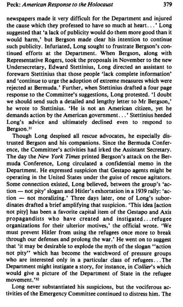 The_Campaign for an American Response To The Nazi Holocaust 1943 - 1945 By Sarah E. Peck page 379