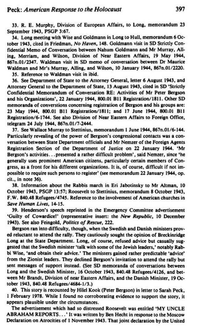 The_Campaign for an American Response To The Nazi Holocaust 1943 - 1945 By Sarah E. Peck page 397