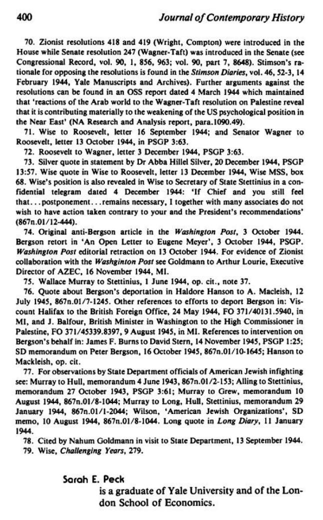 The_Campaign for an American Response To The Nazi Holocaust 1943 - 1945 By Sarah E. Peck page 400